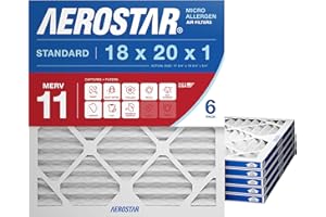 Aerostar 18x20x1 MERV 11 Air Filter, 6 Count, ACTUAL SIZE (17.50 x 19.50 x 0.75), HVAC, Air Conditioning & Furnace Filter for Dust, Pet Dander, Smoke & Allergies (MPR 1200 / FPR 7), Made in USA