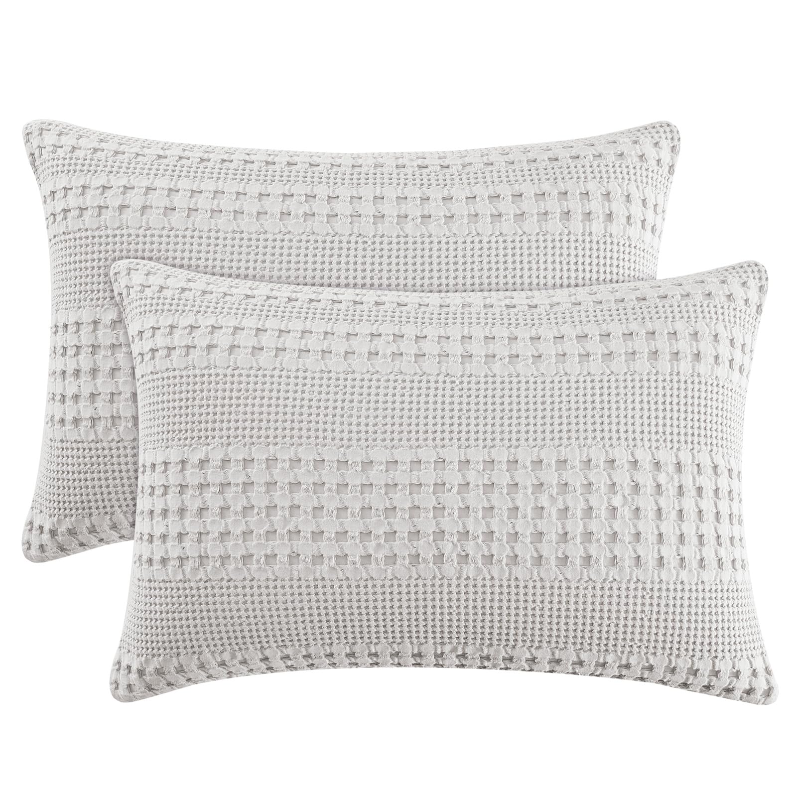 Photo 1 of PHF 100% Cotton Waffle Pillow Shams Queen Size, 2 Pack 20" x 30" Soft Skin-Friendly Pillowcases, No Filling, Aesthetic Woven and Breathable Waffle Weave Pillow Case Covers for Bed, Light Grey