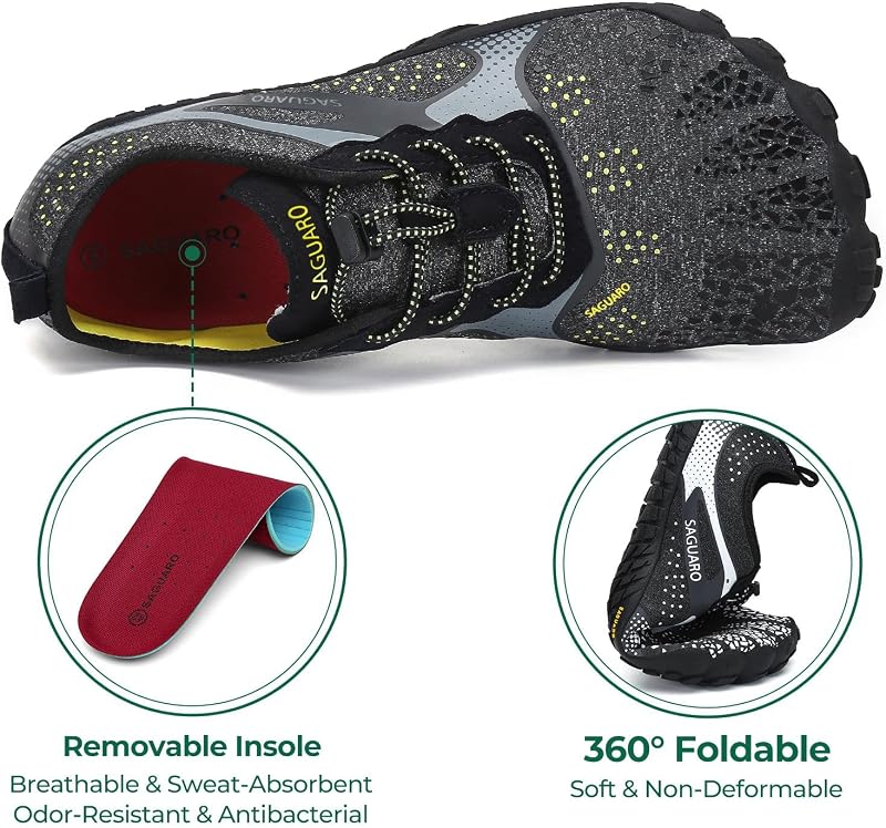 Chaussure Minimaliste Homme Barefoot Shoes Femme Légère Randonnée Chaussures de Trail Running Outdoor Fitness Barefoot Shoes avec Semelle Zero Drop Noir Fumé,GR.45