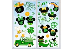 GUMWAQU St Patrick’s Day Window Clings,9 Sheets Mouse Theme Saint Patrick's Day Window Decal Decorations Luck Shamrock Clover Removal Window Stickers for Irish Mouse Theme Home St Patrick’s Day Supplies