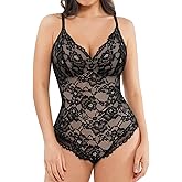 Popilush Shapewear Bodysuit V Neck Tummy Control Backless Lace Tank Tops Sleeveless Thong Bodysuit