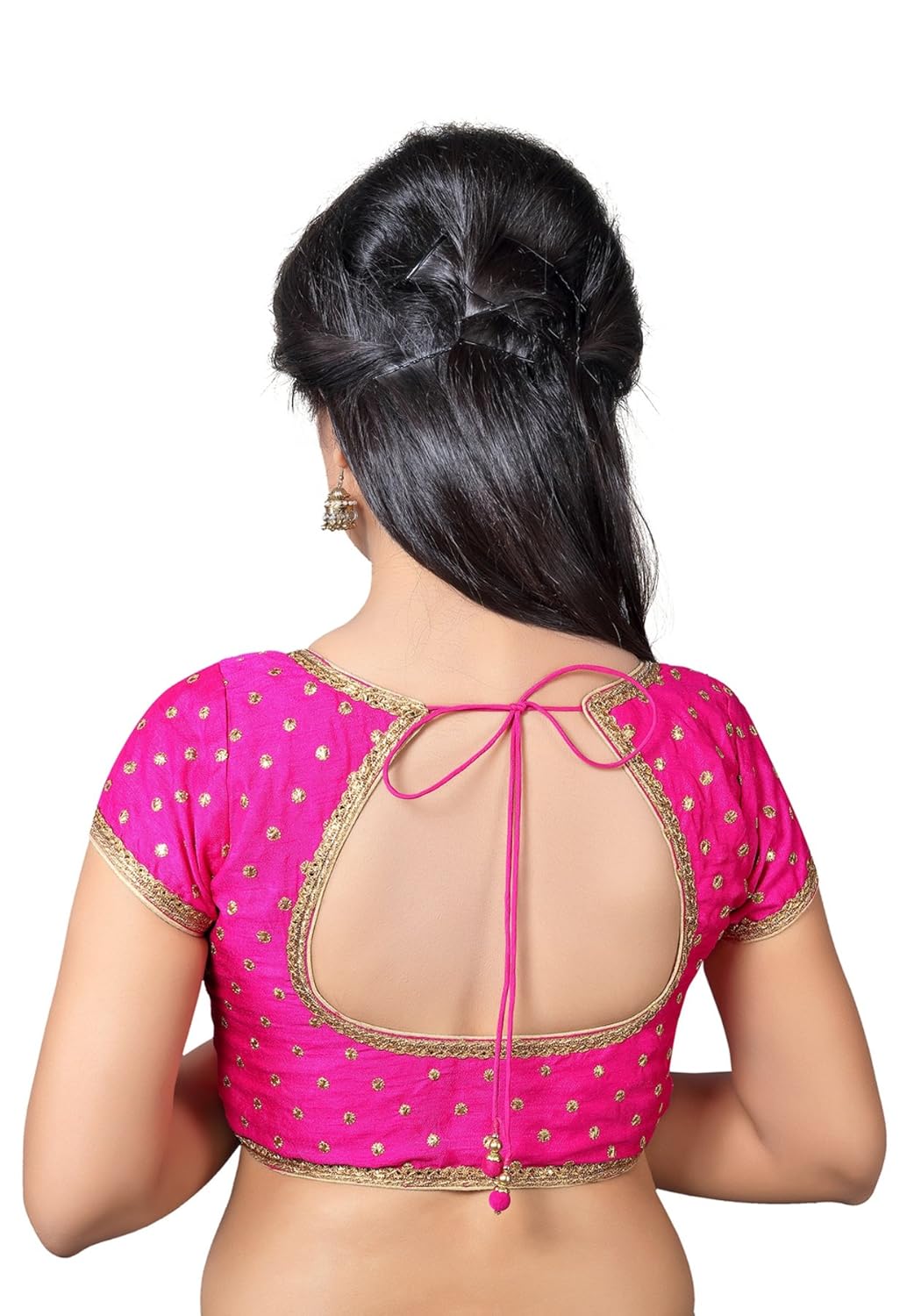 salwar studio women's pink dupion silk readymade front open saree blouse