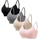 Angelhood Sports Cami Bras Pack for Women - Basic V-Neck Padded Seamless Bras with No Underwire