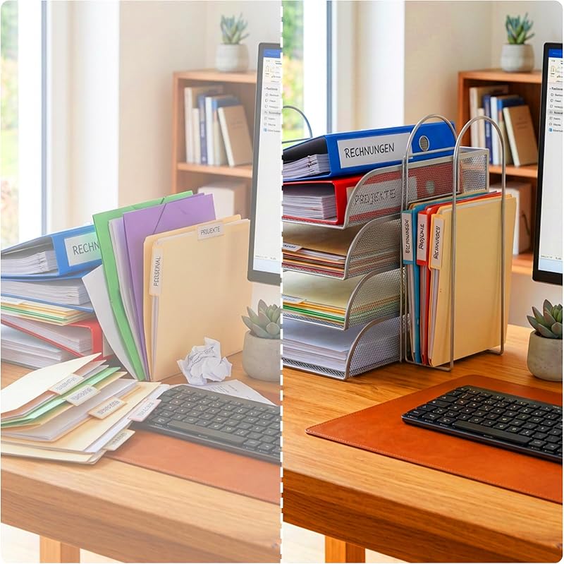 Tabuleiro de Documentos Metálico A4, 4 níveis, 2 estantes para carregadores, 33 x 40,5 x 33,5 cm, Organizador, prateado