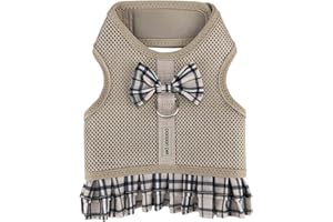 Parisian Pet Step in Dog Harness - 100% Mesh Fabric Plaid Khaki Dog Harnesses - Soft Fully Padded, No Pull Dog Vest Harness Dress - Puppy Harness - Dog Harness Small Sized Dog - S