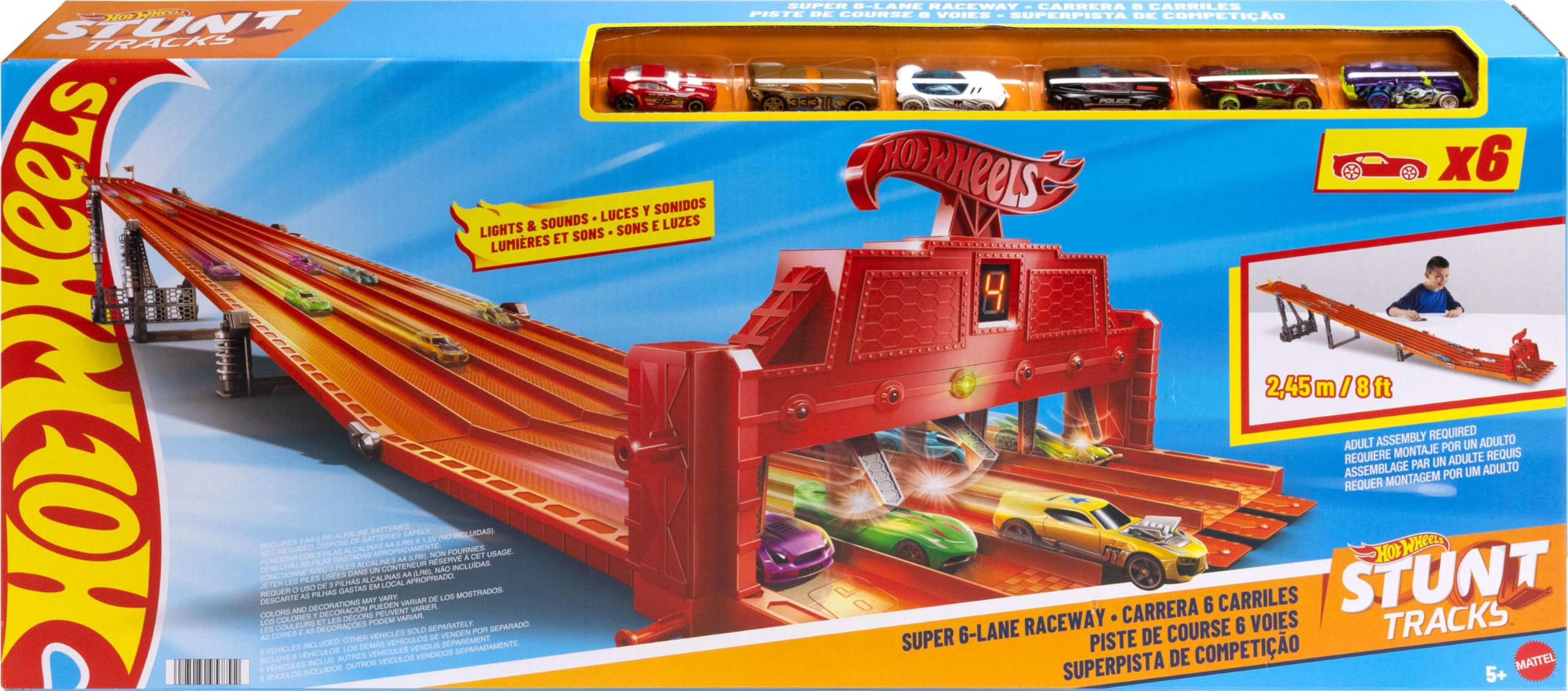 Hot Wheels Toy Car Playset with Lights, Sounds & 6 1:64 Scale 0