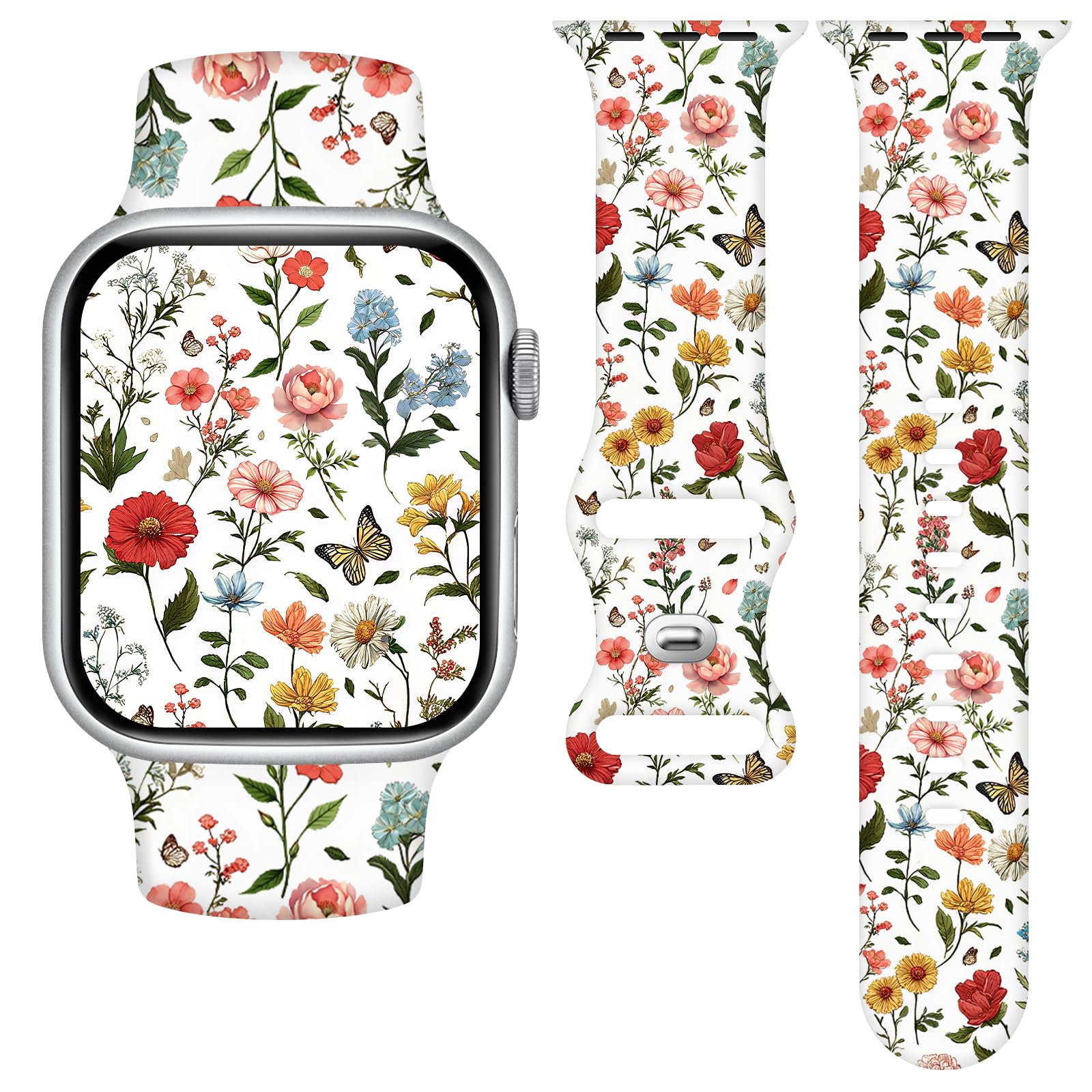 Vieeki Floral Band Compatible with Apple Watch Band 40mm 41mm 42mm (Flowers Strap Replacement for iWatch Series SE 11 10 9 8 7 6 5 4 3 for Women Men) 38mm Style-8