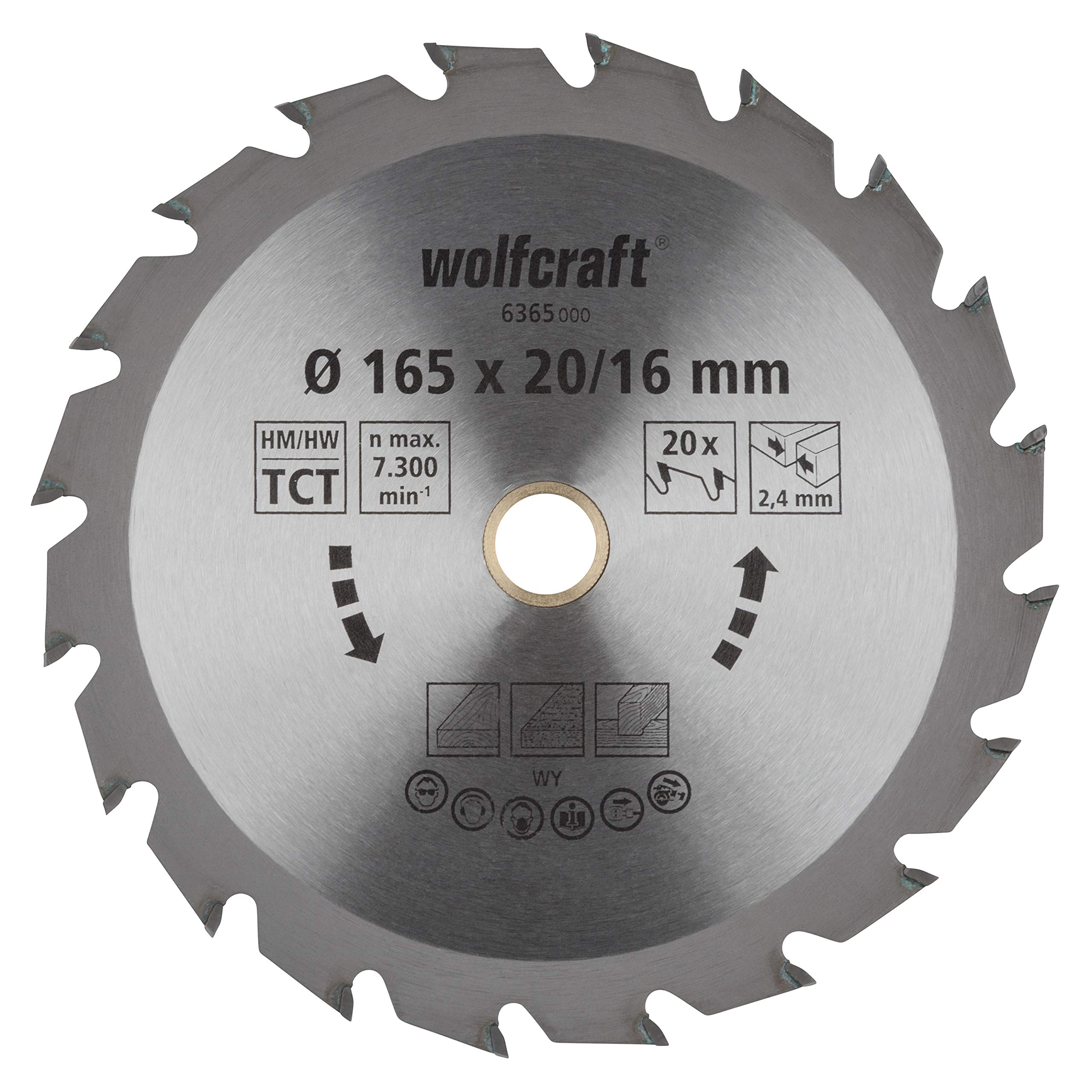 wolfcraft TC Circular Hand Saw Blade, green series I 6365000 I Fast, medium-coarse cuts