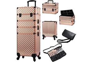 Stagiant Rolling Makeup Train Case Large Storage Cosmetic Case Trolley 4 in 1 Large Capacity Cosmetology Case on Wheel with Brush Waist Bag Makeup Travel Case with Key Swivel Wheels Salon Barber Traveling Cart Trunk for Esthetician, Hairstylist, Nail Tech Kit