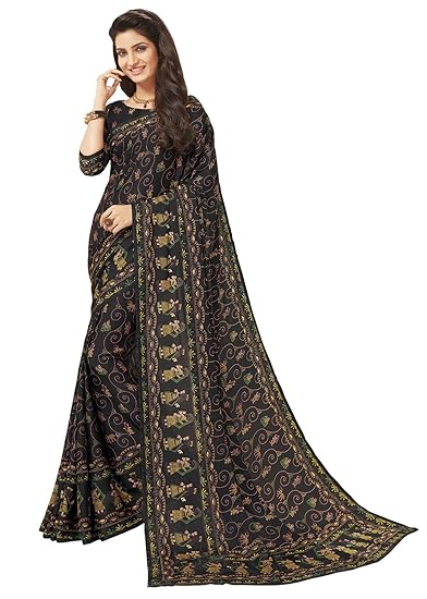 Womens Georgette Saree With Blouse Piece (sensation6410_Black)