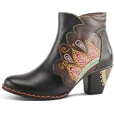 Spring Step L&rsquo;Artiste Women&rsquo;s Zamihi Western Boot &ndash; Hand-Painted Leather Burnished Polished Design &ndash; Padded Insole, Inside Zipper, Flexible Sole, 2&frac14;" Heel
