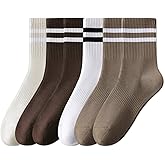 DIBAOLONG Womens Striped Crew Socks Cotton Cozy Socks for Women Soft Above Ankle Sock 6 Pairs Size 5-10