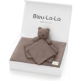 Bleu La La Baby Gift Set - Organic Cotton Newborn Blanket and Lovey Security Blanket Set, Newborn Gifts, Baby Boy Shower Gifts (Lovey - Bear - Milk Chocolate)