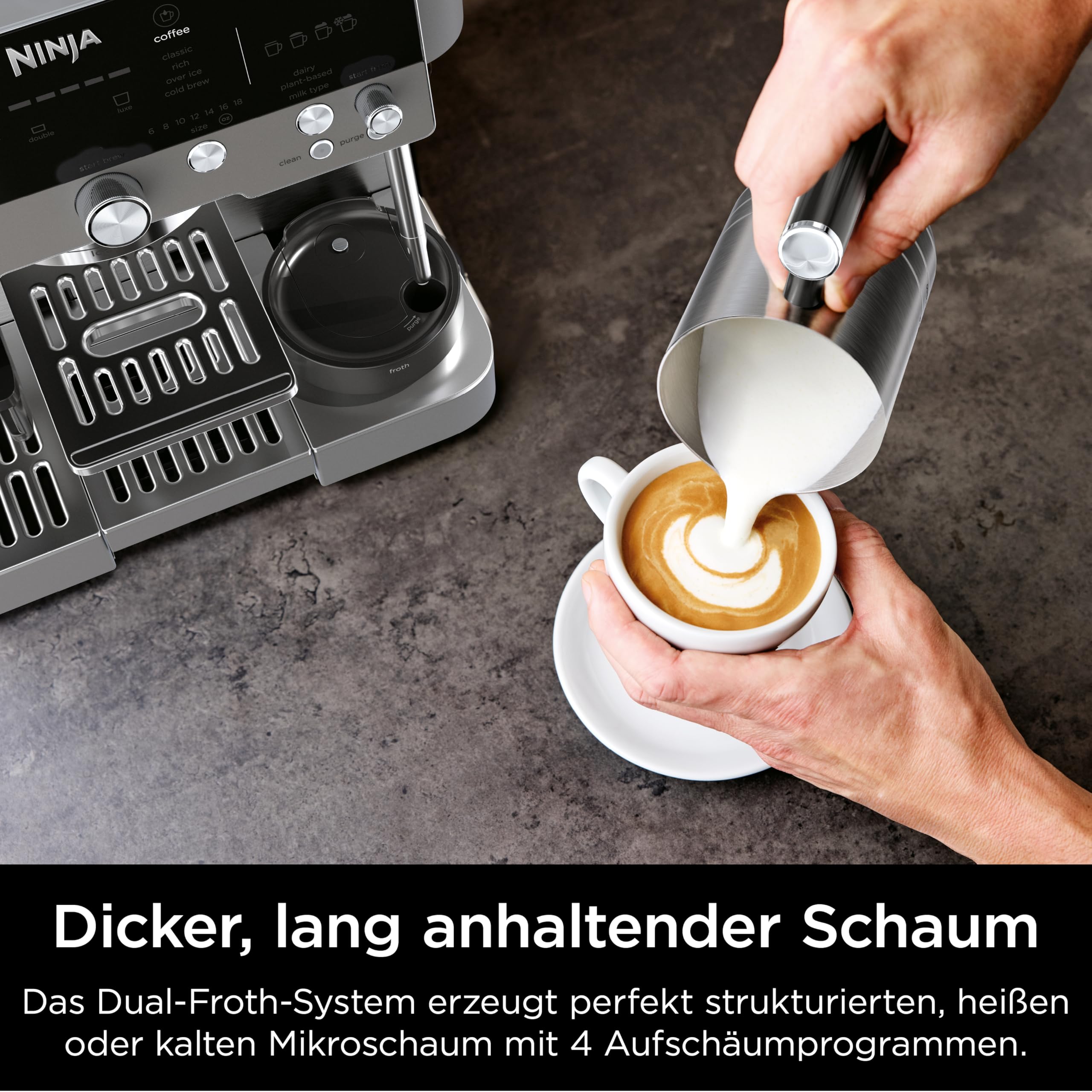 Ninja Luxe Premier 3-in-1 Kaffeemaschine, für Espresso, Cold Brew & Filterkaffee, 4 automatische Schaumeinstellunge, Grau-Metall, ES601EUGM 6