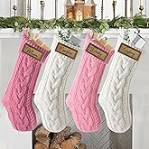 steo spce 4 Pack Personalized Christmas Stocking with Leather Patches Custom Name Family Christmas Stockings, 18.5” Large Knitted Xmas Stockings for Kids, Holiday and Fireplace Party Decoration