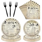 Refavor 50th Birthday Decorations for Men Women, Vintage 96PCS Back in 1976 Party Plates Napkins and Forks Tableware, Disposable Cheers to 50 Years Dinnerware Supplies 24 Guests
