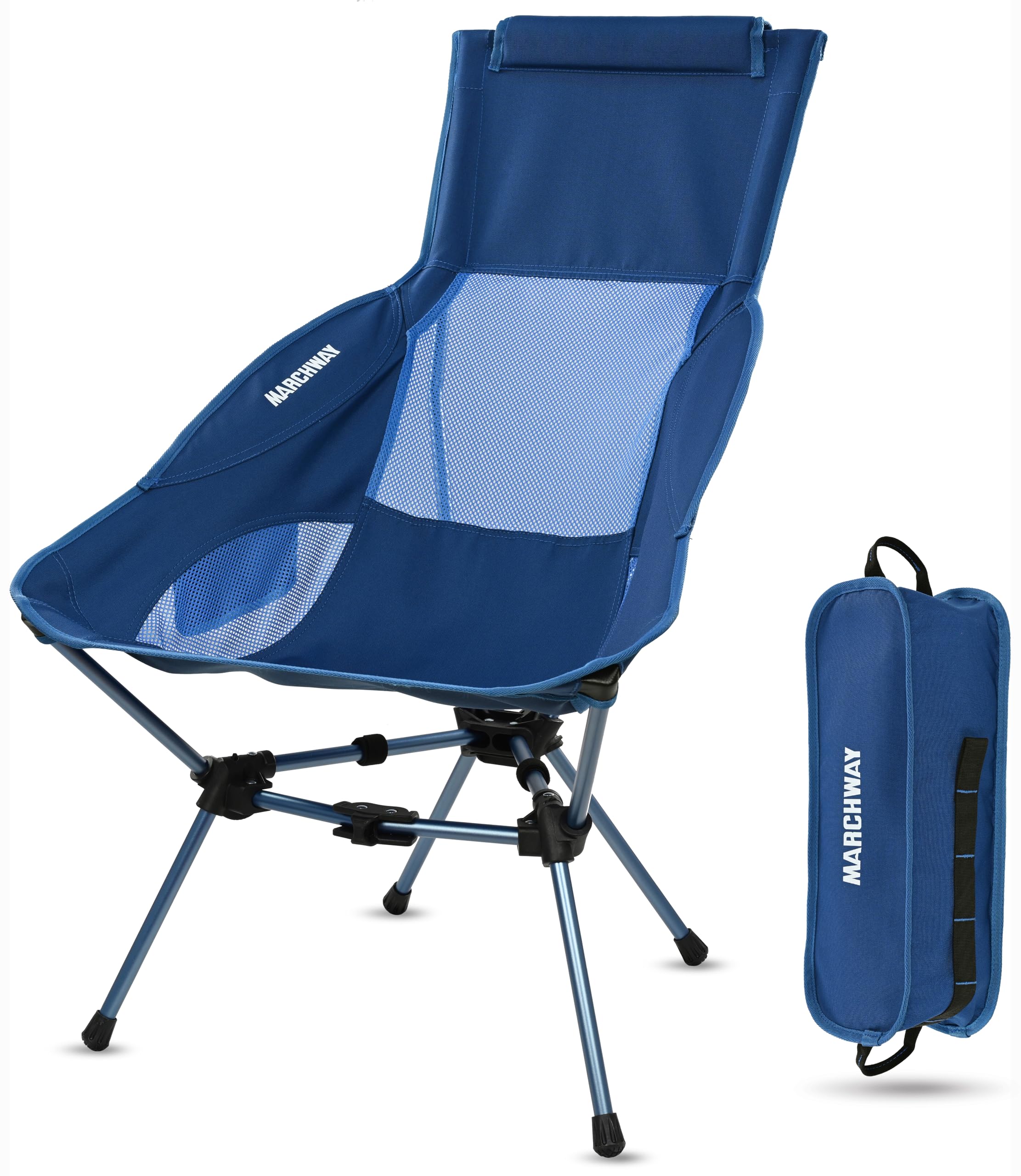 Photo 1 of MARCHWAY Lightweight Folding High Back Camping Chair with Head Support, Stable Portable Compact for Outdoor Camp, Travel, Beach, Picnic, Festival, Hiking, Backpacking (Highback Dark Blue)
