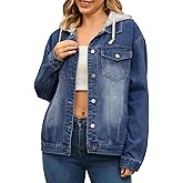 CIMUK Women's Denim Jacket with Hood Oversized 2025 Fall Casual Hooded Jean Jacket