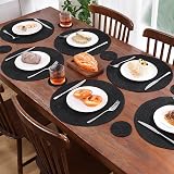 Pauwer Round Placemats and Coasters Set of 6 Black Non Slip Heat Resistant view 7