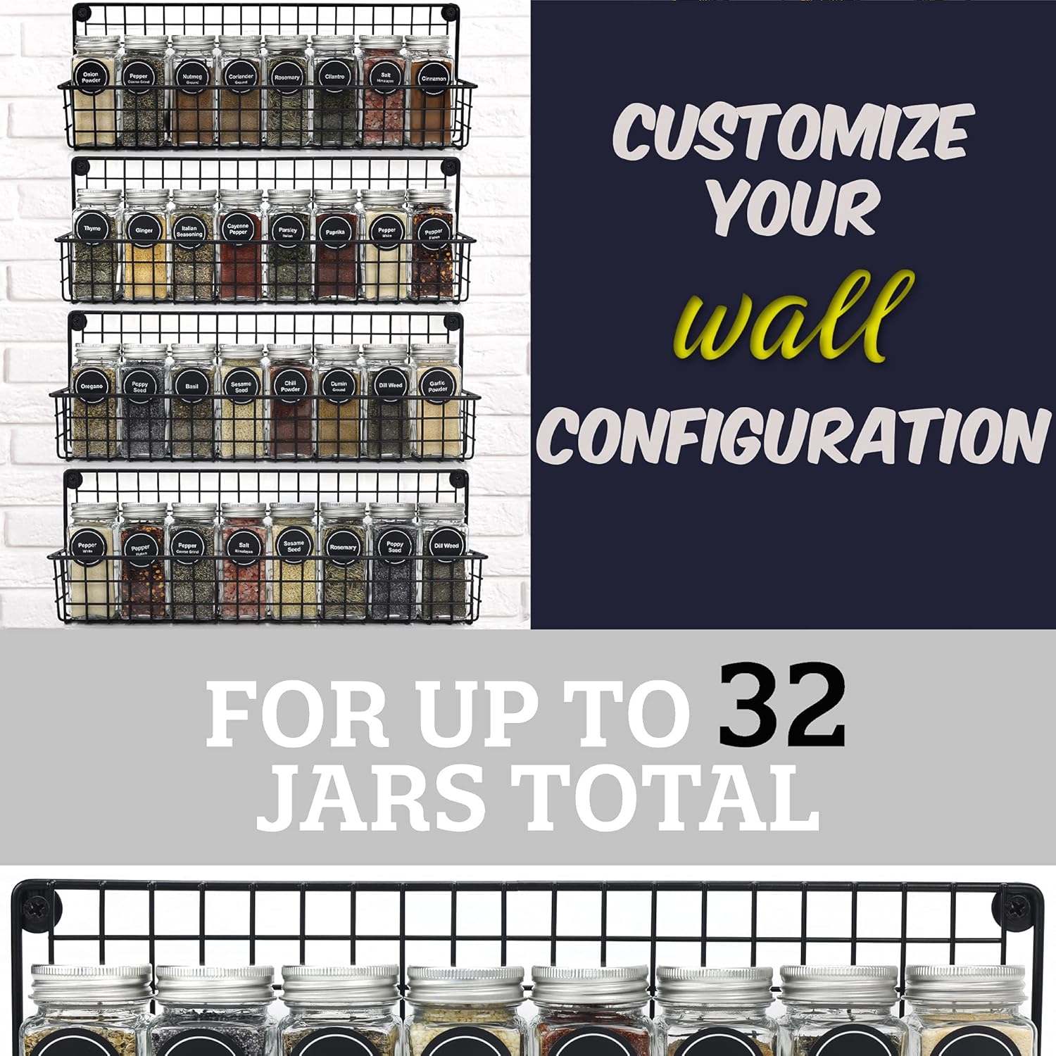 Aesthetic Farmhouse Spice Racks For Wall Mount - Space Saving And Easy To Install Set of 4 Hanging Racks - The Perfect Seasoning Organizer For Your Kitchen: Home Improvement