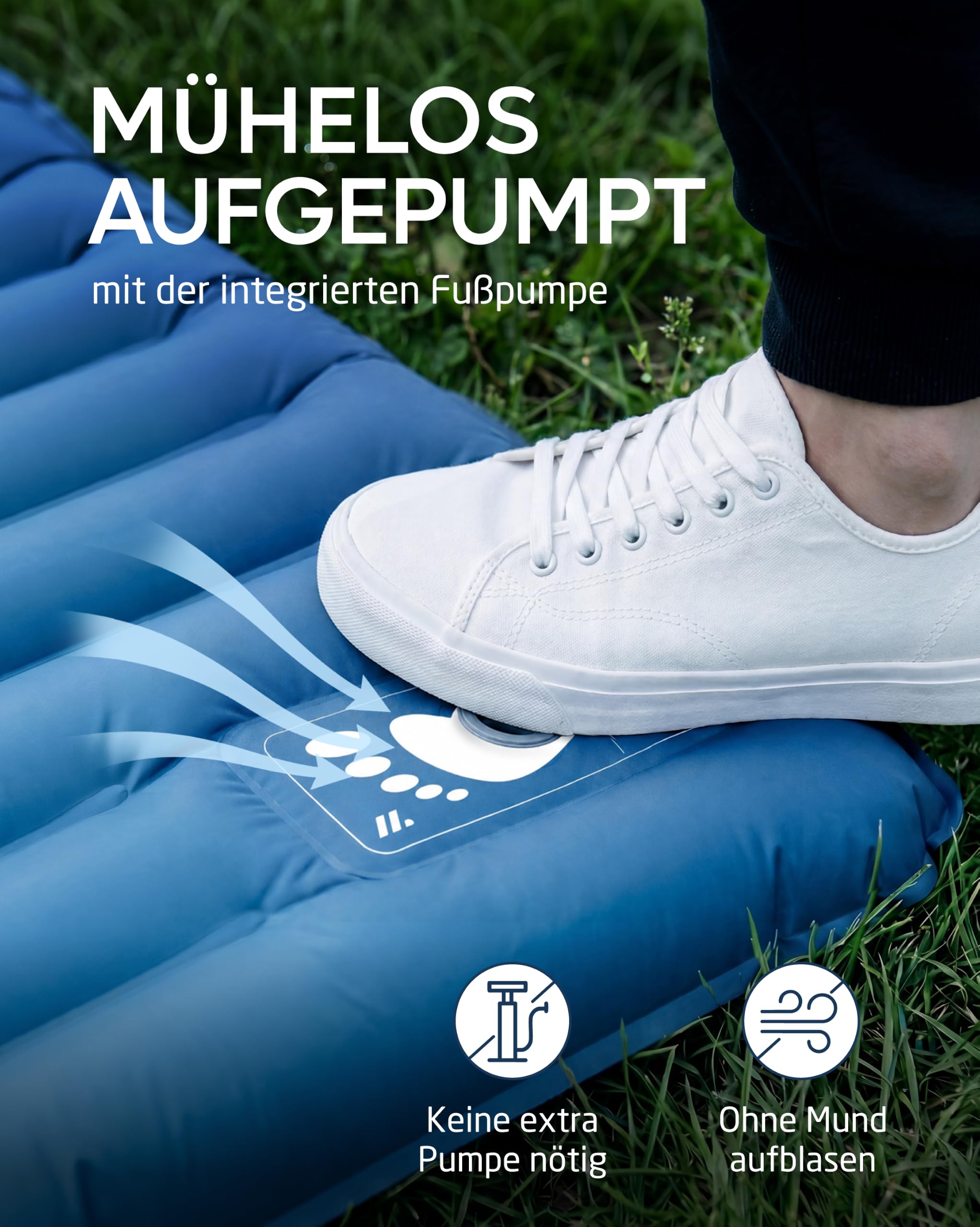 NORDMUT® Isomatte Schnellaufblasend mit integrierter Fußpumpe 10 cm - Isomatte Camping mit kleinem Packmaß - Outdoor Matratze für müheloses aufpumpen - Camping Matratze Ultra komfortabel 5