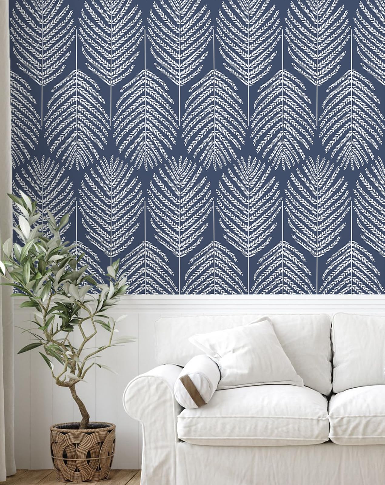 Photo 1 of Fititem Blue Peel and Stick Wallpaper Coastal Boho Blue Contact Paper Cabinets Ocean Beach Modern Contact Paper Removable Self-Adhesive Waterproof Wallpaper for Bathroom Bedroom 78.7inL 17.3inW Dark