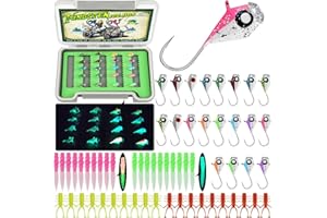 LUCKYFISHING Tungsten Ice Fishing Jigs 20pcs/60pcs Ice Fishing Lures Glow in Dark 1/15oz(1.9g) Crappie Lures for Panfish Walleye Crappie Fishing Gift