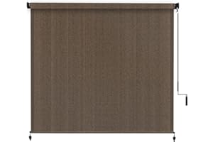 VOXBIN Outdoor Cordless Roller Shade 9' W X 8' H with Spliced Design, 220GSM Roll Up Blinds Shade for Patio, Yard, Deck and Porch, Mocha