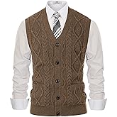 PJ PAUL JONES Men's Sweater Vest V-Neck Sleeveless Cable Knitted Cardigan Vest
