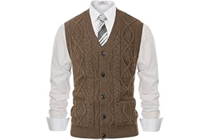 PJ PAUL JONES Men's Sweater Vest V-Neck Sleeveless Cable Knitted Cardigan Vest