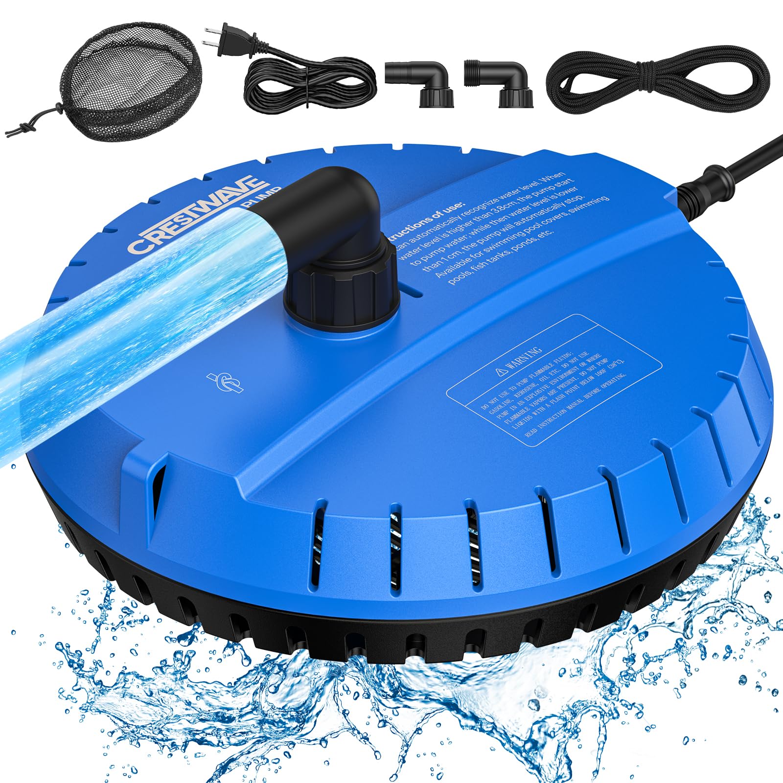 Photo 1 of Crestwave Automatic Pool Cover Pump, 115V Submersible Water Sump Pump for Pool Draining with 25ft Power Cord and 2 Adapters, Effortless Water Removal for Swimming Pool, Hot Tub, Pond