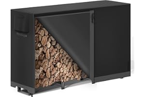 Mars Explo 6ft Firewood Log Rack with Cover Outdoor, Heavy Duty Indoor Outdoor Firewood Storage Log Rack with Cover Combo Set Black