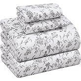 RUVANTI Flannel Sheets Full Size - 100% Cotton Double Brushed Bed Sheets Set, Deep Pockets 16 Inches, All Seasons Breathable & Extra Soft Full Sheets, Warm & Cozy, 4 Piece, Vintage Flora