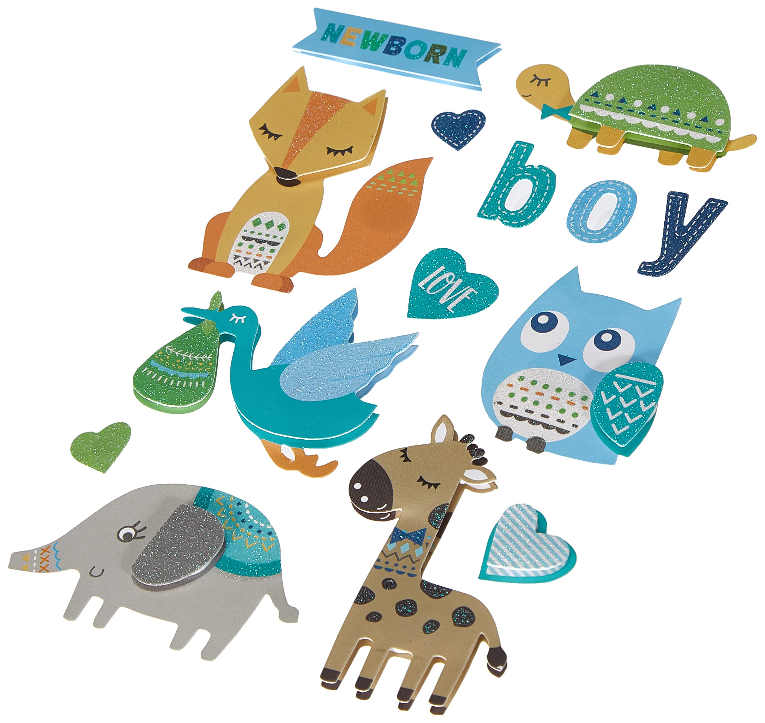 Rayher 50083358 3D Paper Sticker Baby, baby blue, 14 pcs, with effects, tab-bag