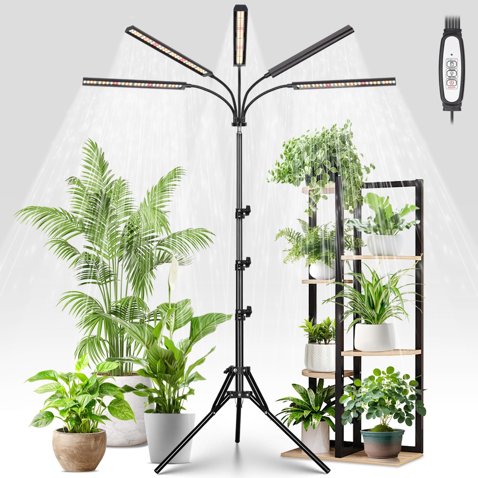 Photo 1 of FOXGARDEN Grow Lights for Indoor Plants with Stand, Full Spectrum Plant Lights for Indoor Growing with Flexible Gooseneck, Five-Head Floor Grow Lamp with 4/8/12H Timer & 4 Brightness Levels