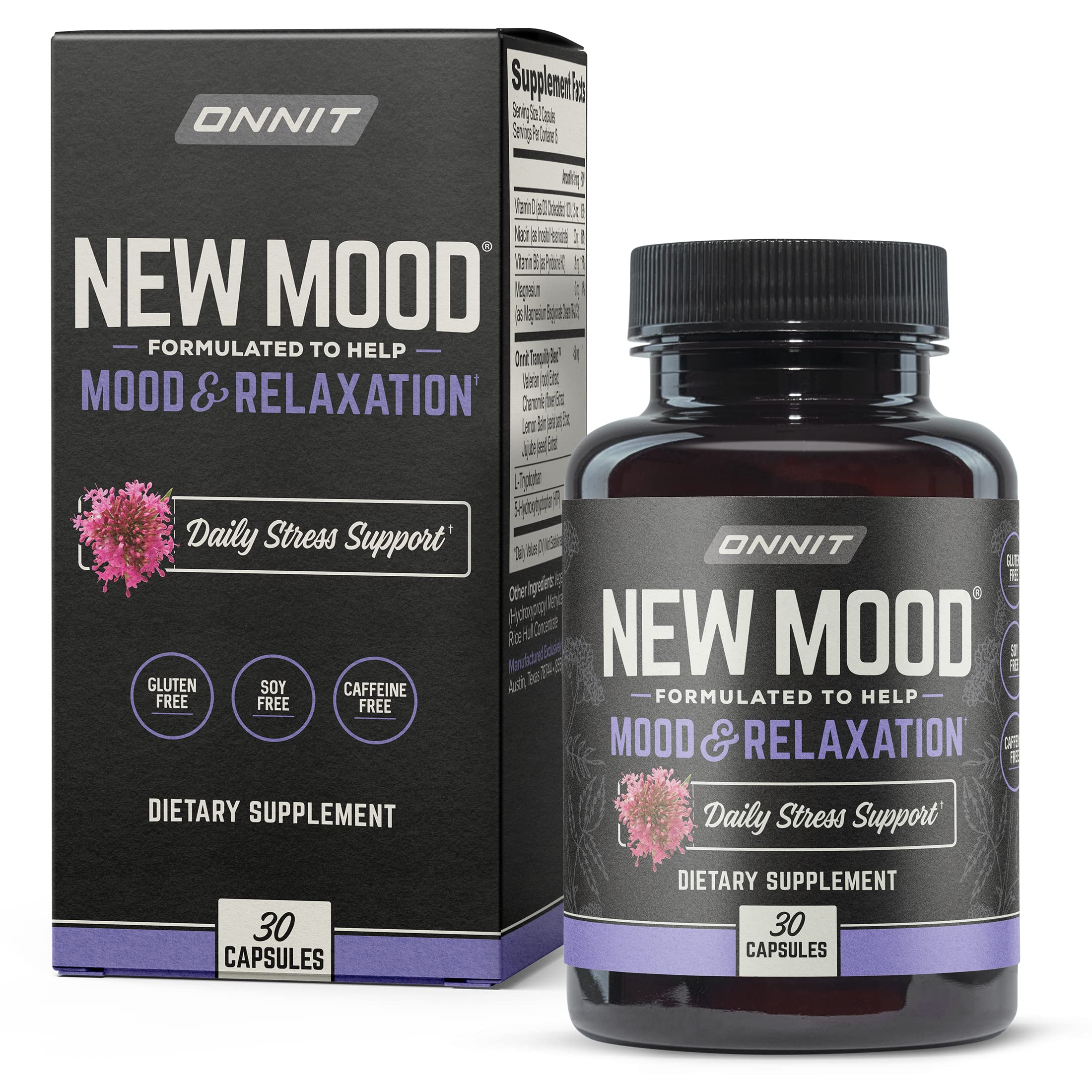 ONNIT New Mood Daily Stress Support Capsules, Sleep and Mood Support Supplement for Men and Women, Daily Stress Management Capsules, 30 Count