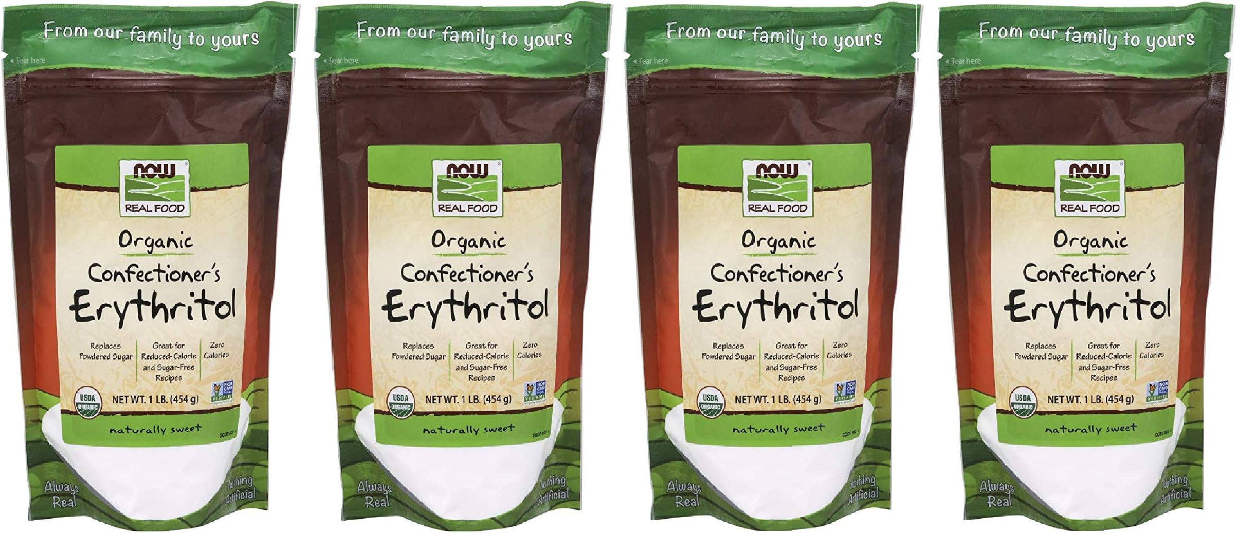 NOW Foods, Organic Confectioner's Erythritol Powder, Replacement for Powdered Sugar, Zero Calories, 1-Pound (4 Count of 1-Pound)