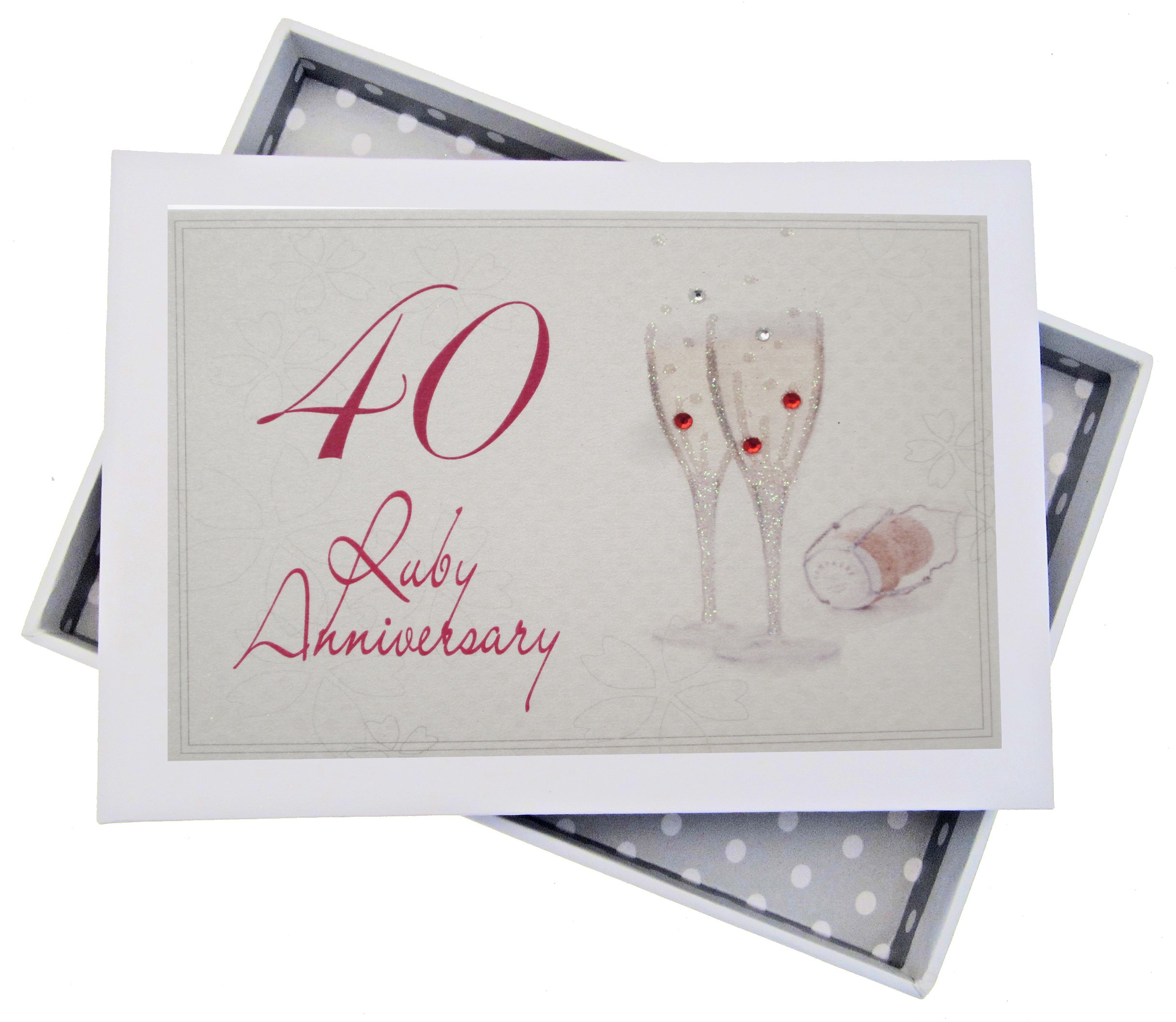 WHITE COTTON CARDS 40th Ruby Anniversary, Mini Photo Album, Champagne Glasses,White,12.5x17.5x2.5 cm