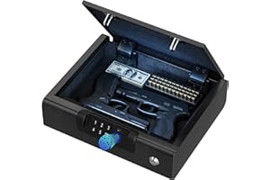 Gun Safe,Biometric Gun Safe for Pistols 3-Ways unlock Safe Fingerprint Digital PIN Key Unlock with Voice, Gun lock box for Cloakroom living room Bedroom Nightstand and Car BILLCONCH