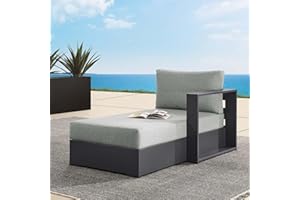 Modway Tahoe Powder-Coated Aluminum Outdoor Chaise Lounge Gray with Weather-Resistant Cushions, Modular Right-Facing Patio Lounger for Pool Furniture or Sectional Sofa Set