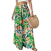 Bsubseach Wide Leg Pants Woman Flowy Floral Palazzo Pants for Women High Waisted Summer Casual Trousers Cruise Outfits