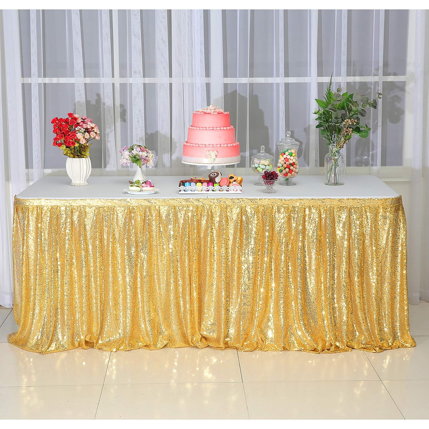Table Pink Fuchsia Drop Inches 30 X Wide 6ft Draped Spakly Skirt Reception Exhibition Table Cake Wedding Table Dessert Shower Baby Party Birthday For Table Skirts For Your Style Of Play At