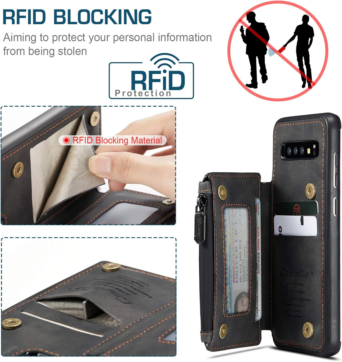 UFinetech 2-in-1 Samsung Galaxy S10e Case Wallet Leather TPU Flip Stand Magnetic Card Holder Waterproof Zipper RFID Blocking Designer Luxury Stylish 2020 Purse Holster Cover for Samsung Galaxy S10e - Image 5
