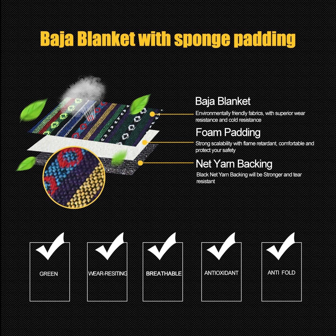 sourcing map Automotive Universal Baja Blanket Bucket Seat Cover for Car SUV, Green, 35cm - Image 5