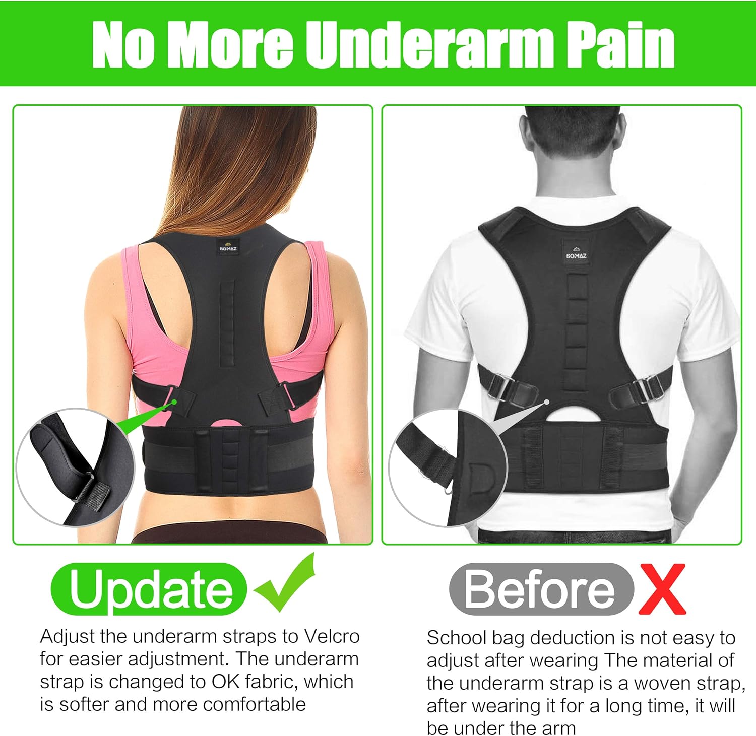 SOMAZ Adjustable Posture Corrector for Men&Women&Kids, Slouching Corrector, Clavicle Support, Back Straightener, Upper and Lumbar Back Brace Support for Rounded Shoulders & Back Pain (M): Health & Personal Care