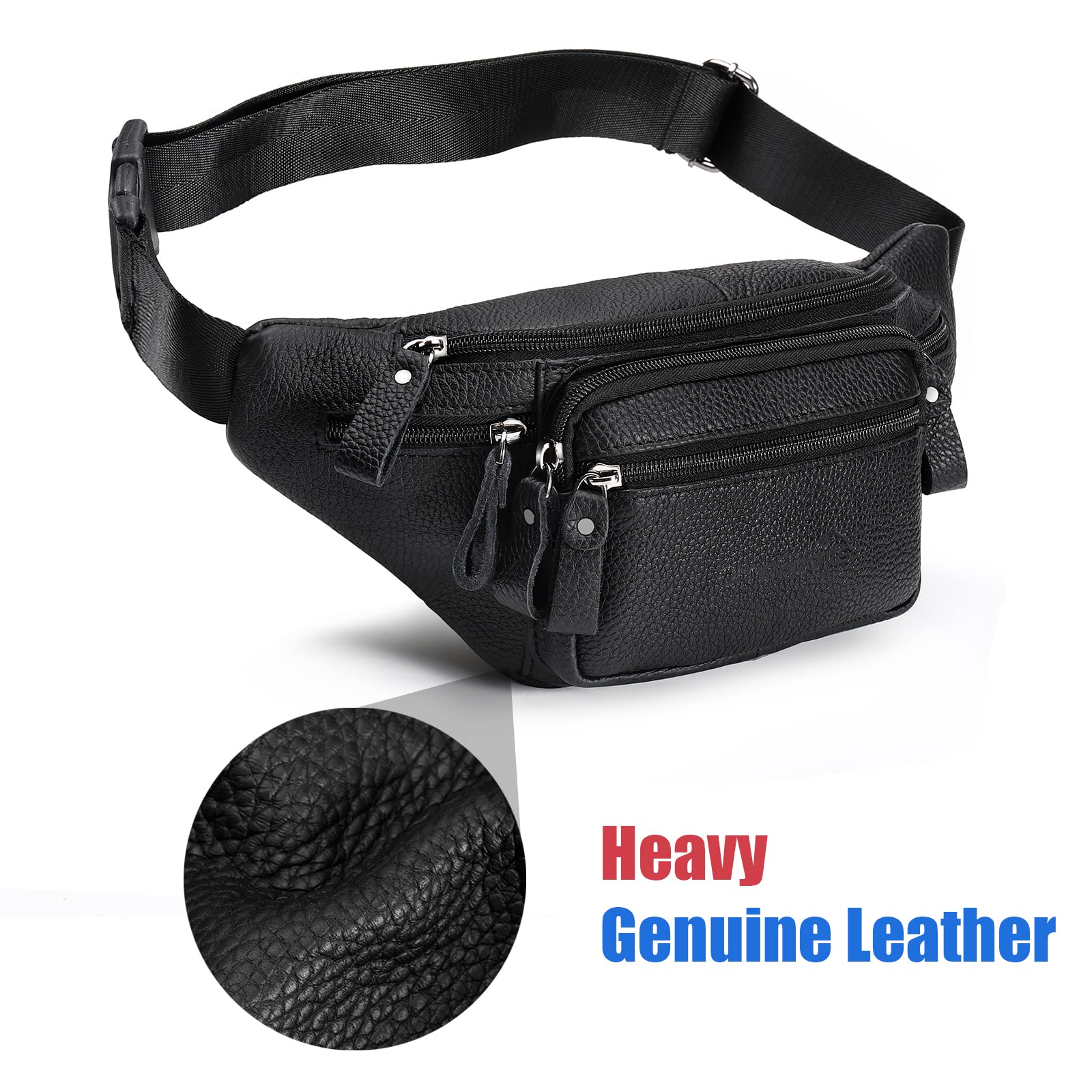 OrrinSports Leather Waist Bag Multiple Pockets Fanny Pack for Women Men Daily Life and Travel Outdoor