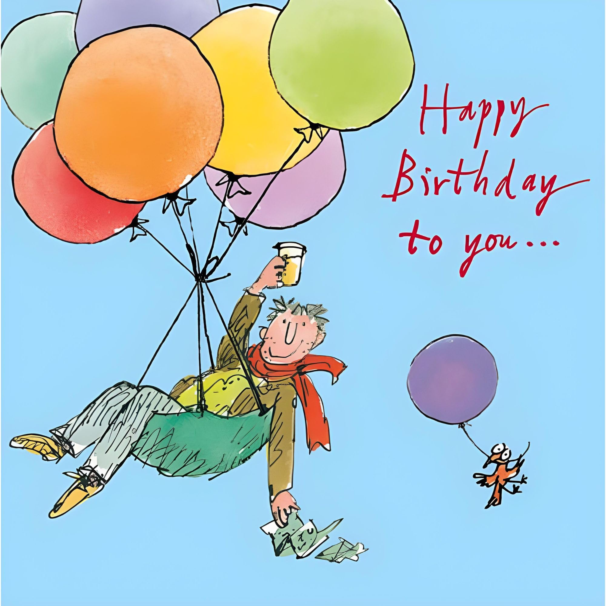 Woodmansterne Happy Birthday Card for Him or Her - Vibrant Quentin Blake Balloon Design - Happy Birthday Card for Friends or Family