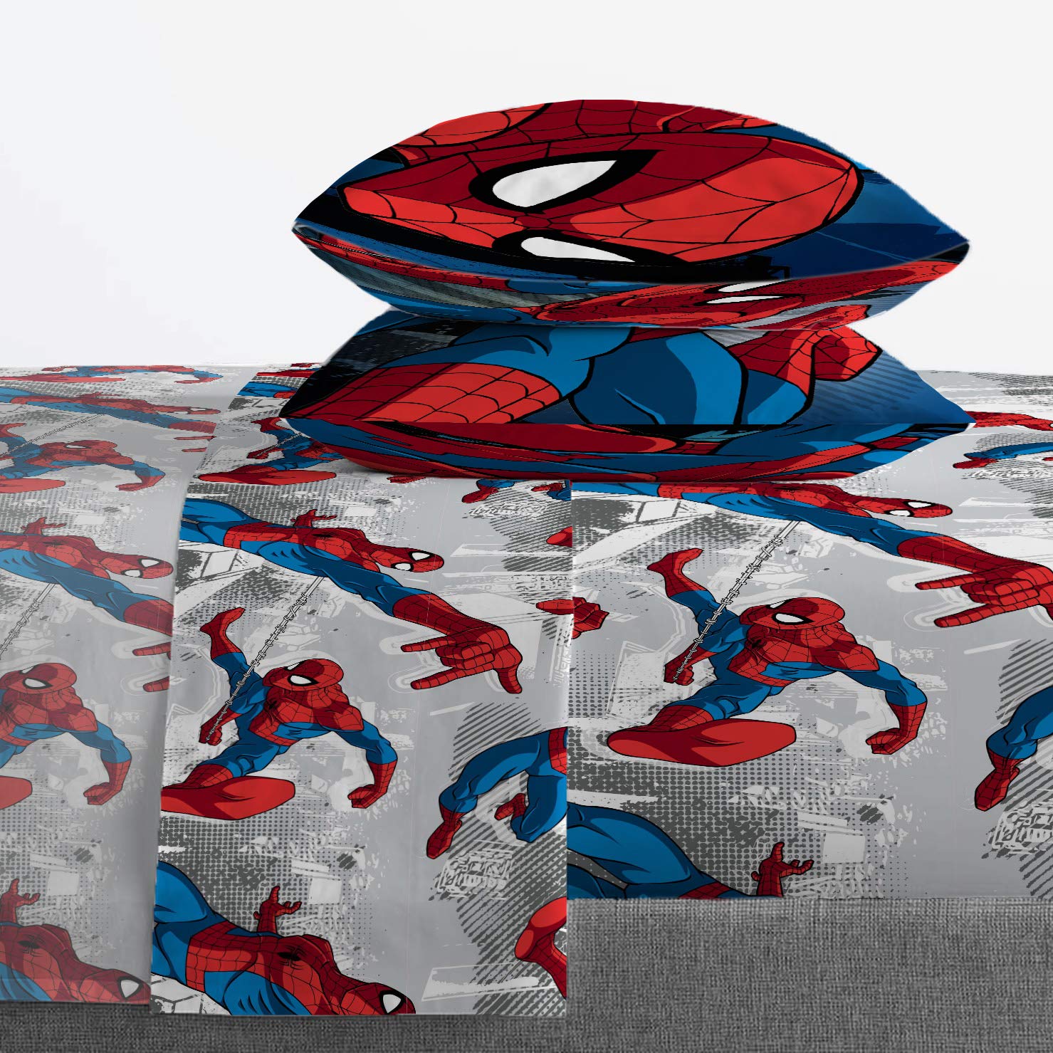 Jay Franco Kids Sheet Set with Fitted, Flat Sheets & Pillow Cover - Ultra-Soft Bedding with Pillowcase for Room Decor, White - Spiderman, 4 Piece Full