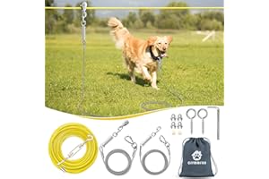 CJYMMFAN Professional Dog Runner Trolley System，Heavy Duty 30ft Dog Zip Line with 10ft & 15ft Tie Out for Large Dogs Up to 250lbs, Outdoor Dog Run Cable Leash for Backyard, Camping, Park and Outside Adventure