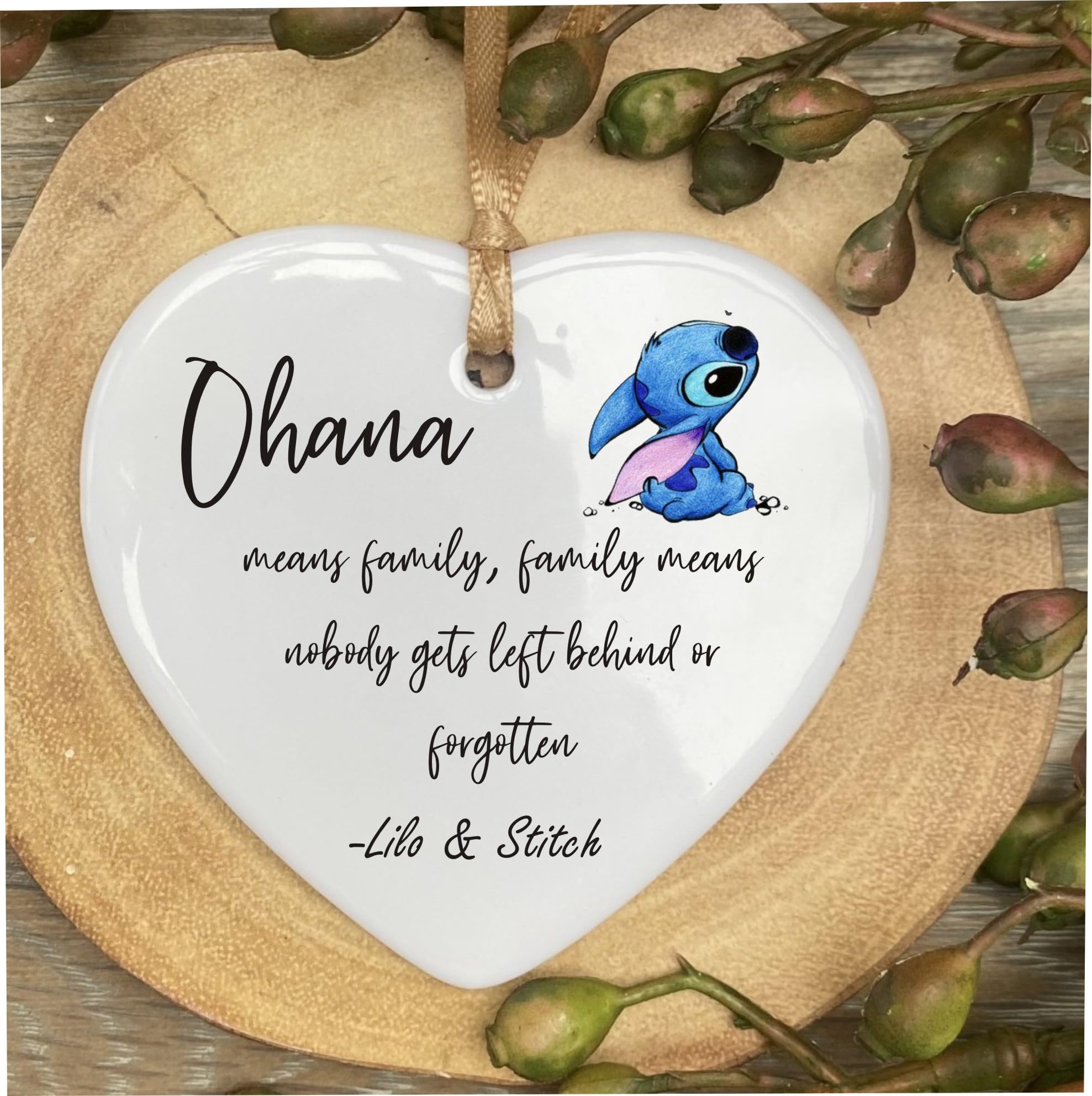 Ohan Means Family Everything Quote Ceramic Heart With Gold Ribbon Plaque Gift Sign cr70